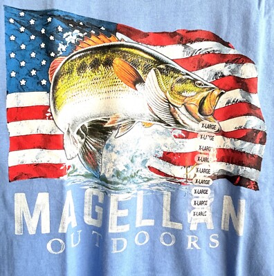 Magellan Men s Fish Graphic T Shirt Blue Short Sleeve USA Flag Size XL