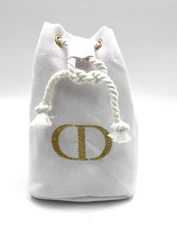 New! Christian Dior Cosmetic Makeup Bag Drawstring  Pouch Clutch ~ Small ~ White