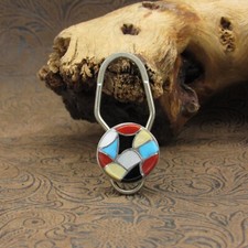 Multi Stone Fish Scale Inlay Sterling Silver Keyring