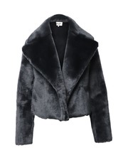 Diane Von Furstenberg Faux Fur Cropped Jacket In Black Acrylic Intxxs