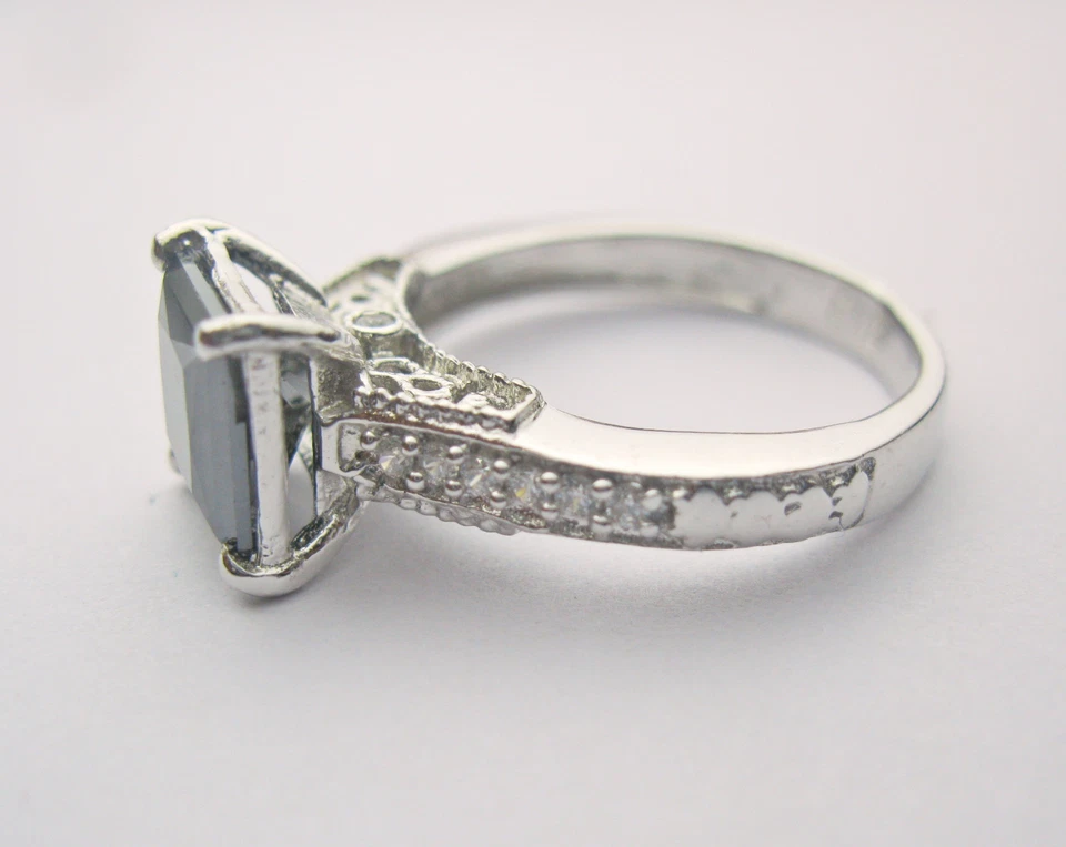 AAA 2,79 quilates azabache negro corte princesa diamante anillo de compromiso... - Imagen 2 de 4