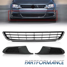 For 2011-2014 Volkswagen Jetta Front Bumper Lower Grille & Fog Lamp Covers 3PCS