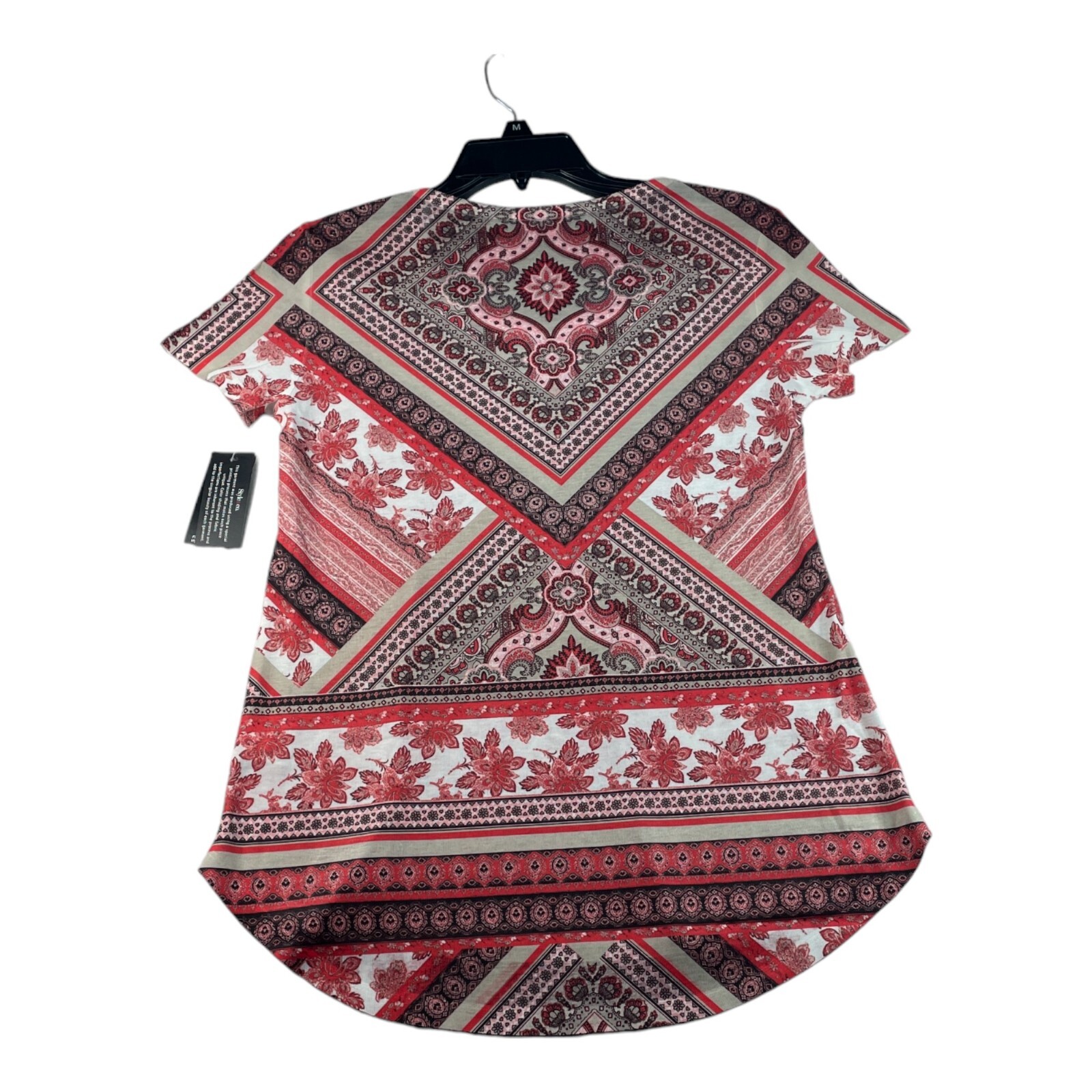 Style and Co Blouse Womens size XS Pink Print Short Sleeve Boho New