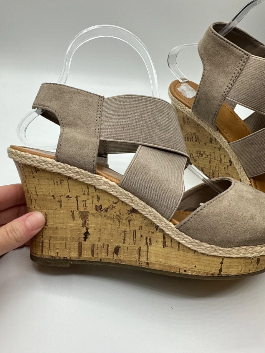 A.N.A A New Approach Nautical Cork Beige Sandal Wedge Shoe Sz