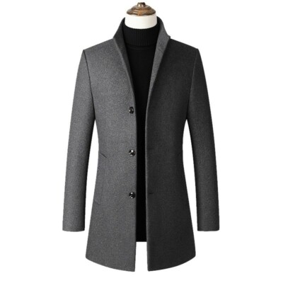 Men's Single Breasted Stand collar Woolen Jacket Trench Coat Men's Single Breasted Stand collar Woolen Jacket Trench Coat