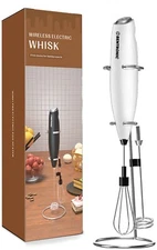Double whisk Milk Frother Handheld mixer,  Foam Maker for Coffee latte (WHITE)