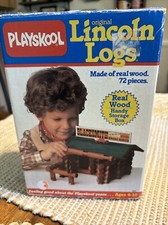 PLAYSKOOL LINCOLN LOGS WOODEN BLACKSMITH REAL WOOD SET 884 Made In USA *read*