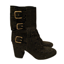 Laurence Dacade Merli Black Studded Suede Boots Sz 36.5  $1260