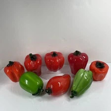 Murano Style Art Glass Hand Blown Decor Bell Peppers Set of 8 Vintage MCM Decor