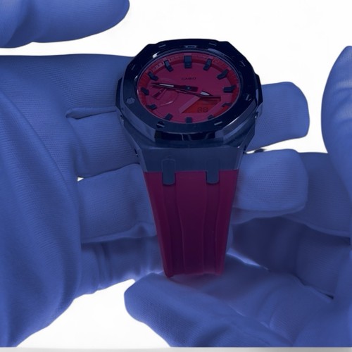 New Casio G-Shock GA2100 Custom Casioak Mod Gray Case Red Rubber Strap & Dial - Picture 4 of 7