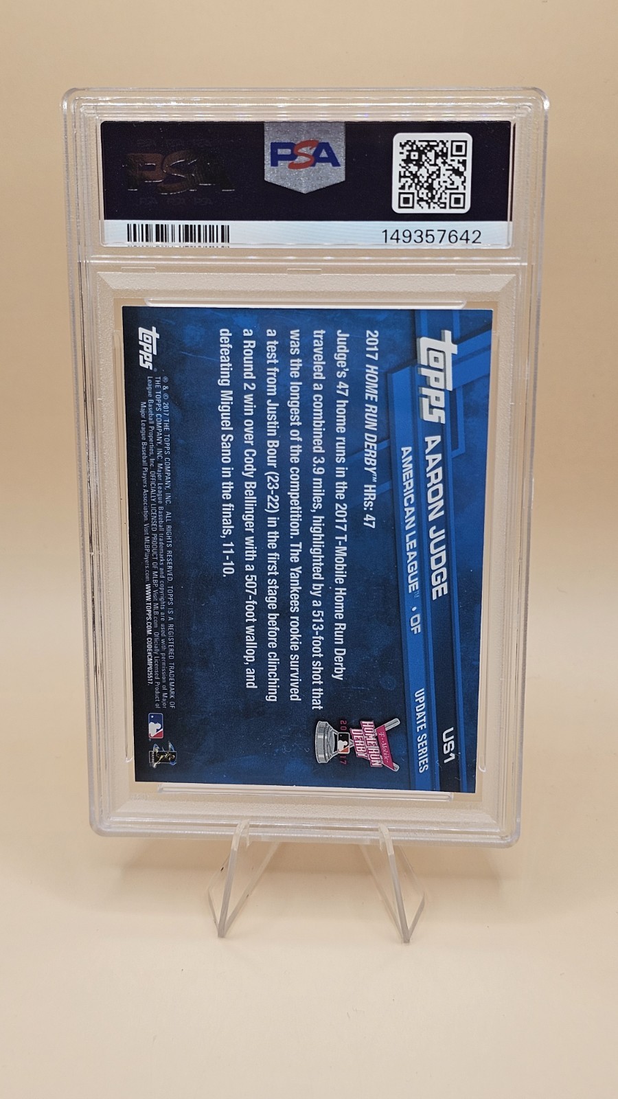 Topps Update 2017 Aaron Judge RC Rookie Home Run Derby #US1 PSA 9 Yankees 🔥⚾️🤯 view 2