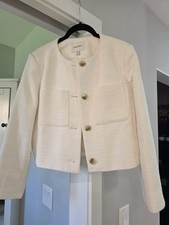 Banana Republic Women's Jacquard Crop Jacket Cream Floral, Button-Up, Size M