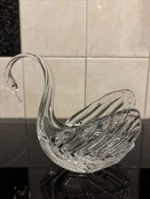 Elegant Vintage Clear Crystal Swan Ornament Glass Bird Figurine Display Art 14cm