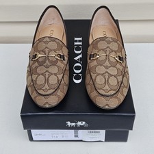 COACH Haley Signature Jacquard Loafer Shoes Women's Sz 7.5B Khaki/Mahogany G4568