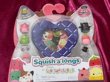 SQUISHMALLOWS Squish-a-longs Purple Heart Case w/4 Mini Squish & 4 Accessories