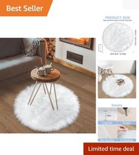 High Pile White Circle Rug - Machine Washable Fluffy Faux Fur for Cozy Interiors