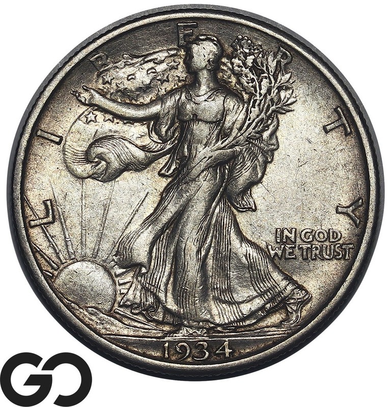1934-S Walking Liberty Half Dollar, XF++/AU Nice Toning