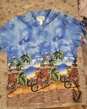 Vintage KY's Hawaiian Shirt Surf Biker Motorcycle Palm Tree Button Men's XL