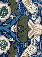 Hand Tufted Wool Area Rug, Arts and Crafts Style Blue Floral Botanical Carpet,
