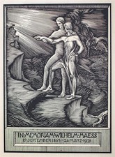 Wilhelm Maeß optician Dortmund Art Nouveau in memoriam orig woodcut after 1924