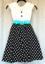 WEISSMAN Dance Costume Dress Girls Size 1C Polka Dot Sequin Retro 50s Style Aqua