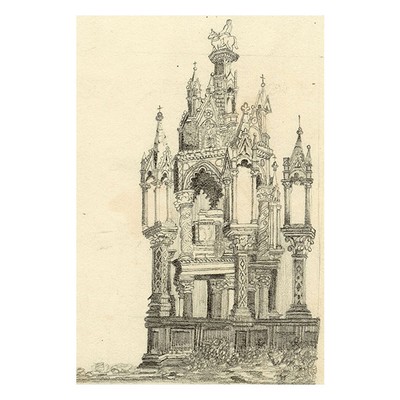 The Scaliger Tombs Verona Italy Graphite Drawing Early 19th Century W.M. Challis