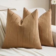 FUTEI Bronze Chenille 26x26" Throw Pillow Covers Set of 2, Soft Embossed Striped