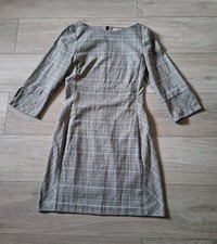 H&M Black & Grey Check Stretch Tunic Dress 3/4 Sleeves Smart Office Work UK8