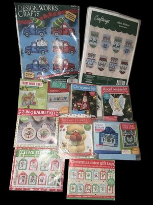 Cross Stitch Kit Lot Christmas Holiday Ornament Cards Gift Tags Samplers Decor