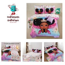 Black Girl Princess with Wings Comforter Set,Pink Gradient Glitter Rainbow Ga...