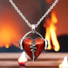 Red HeartBeat Necklace Headphones Music Love Heart Pendant Jewelry By Controse