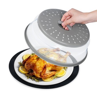 WENWELL 12'' Microwave Splatter Cover & Mat, Large Vented Collapsible Splatter...