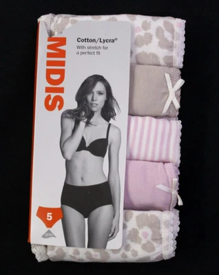 MARKS AND SPENCER Ex M & S Ladies 5 Pack Supersoft Cotton Lycra Midis Briefs Knickers Size 8 to 22