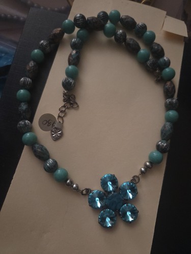 Beaded Neclace with Crystal Flower Pendant