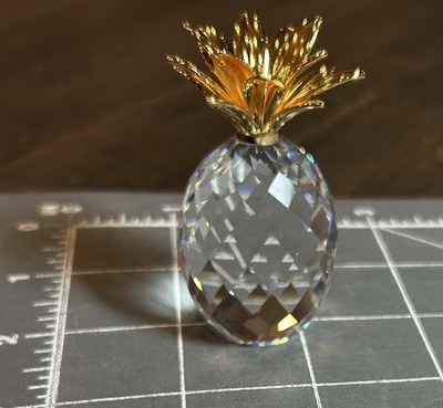 Swarovski Austrian Pineapple Clear Crystal w/ Golden Top Collectable Figurine