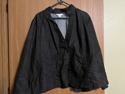 Jacket Womens 2X Black Animal Print Cotton CJ Banks