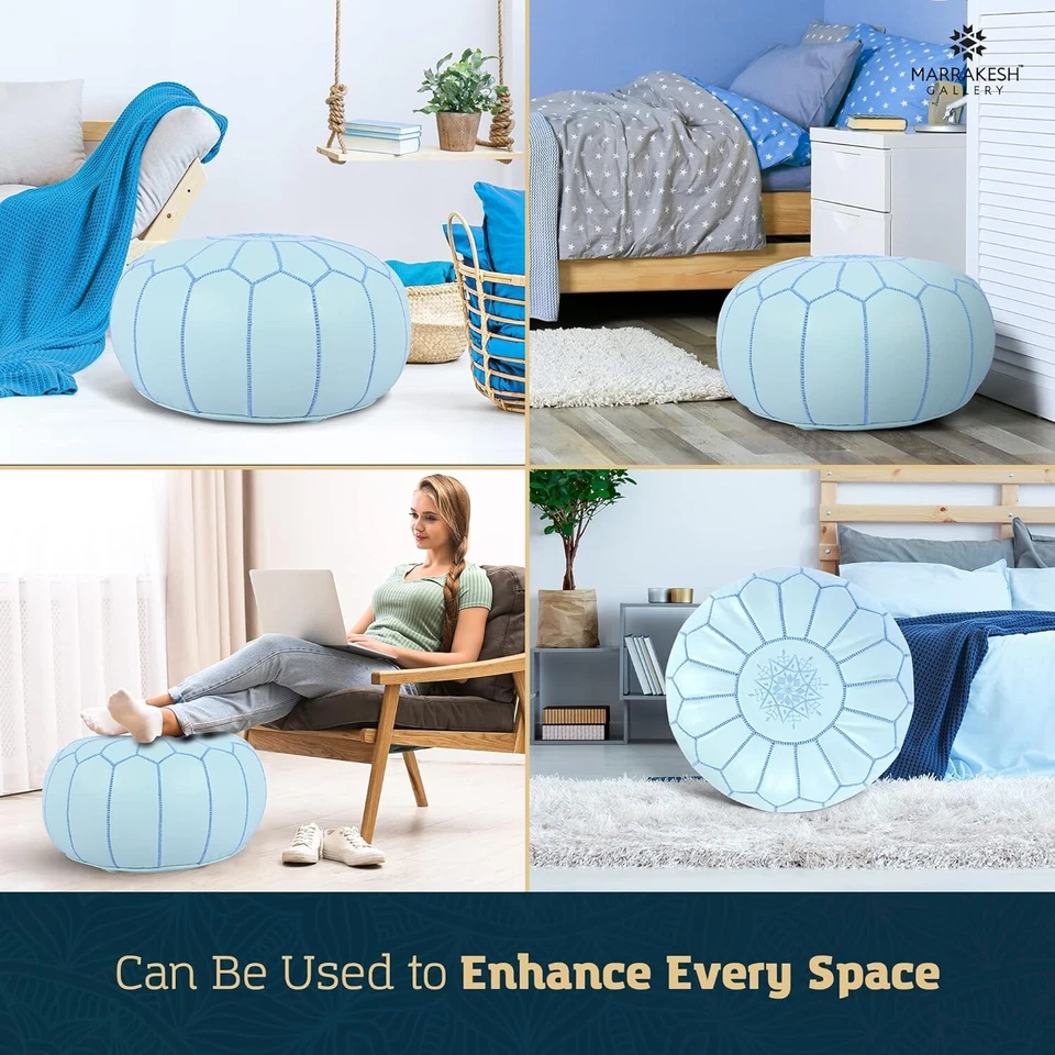 Marrakesh Gallery Genuine Leather Round Pouf Unstuffed - Moroccan Ottoman Footst - Image 4 of 4