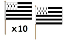 DRAPEAU BRETAGNE 45x30cm HAMPE en bois - LOT DE 10 DRAPEAUX BRETON - FRANCE 30 x