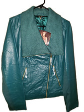 Iman Genuine Soft Lamb Leather Zip Moto Jacket Womens Sm Emerald Green Biker Nwt