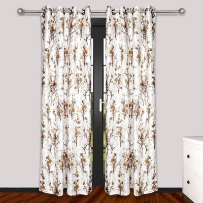 2 Piece Floral Print Ringtop Grommet Door Window Curtains Set 5 7 9 Feet-Brown