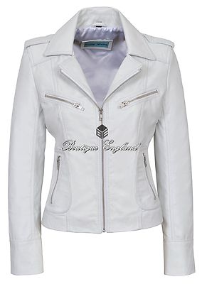 RIDER Ladies Real Leather Jacket White Soft Napa Biker Motorcycle Style 9823