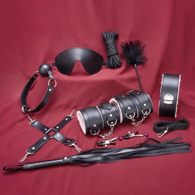 Juego de 10 piezas SM Cuero Bondage BDSM Bondage Kit Juguete sexual Bondage sexual para pareja Foto 3 de 4