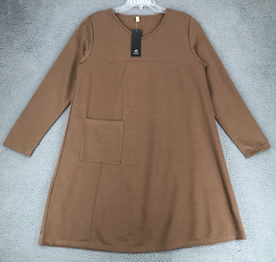 Anself Loose Tunic Dress Women Size XL Casual Long Sleeve Pullover Brown