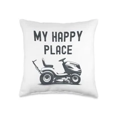 My Happy Place Lawnmower Tractor Dad Joke Father's Day Fun Throw Pillow