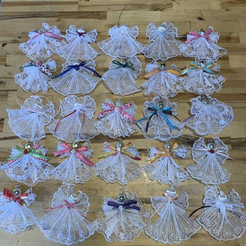 Lot Of 6 Lace Christmas Angel Ornament Homemade 4" With Wings