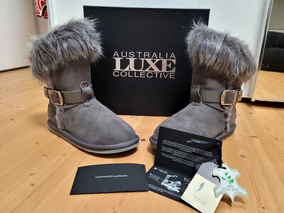 EMU AUSTRALIA LUXE COLECTIVE Gray Winter Boots Lammfell Gr. 39/UK 6 neu