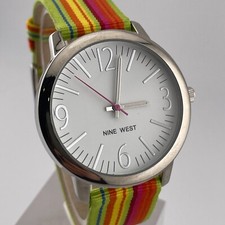 Nine West Watch Womens 38mm Case Nylon Leather Band Quartz Three Hands