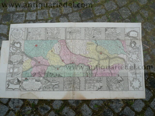 War of polish succession 1734 Seutter complete map contemporary colours RARA