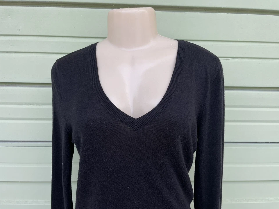 Halogen Womens Small Faux Wrap Surplice V-Neck Long Sleeve Sweater Black #6692 - Image 2 of 4