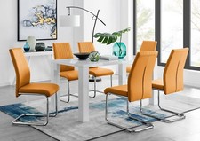 Image of PIVERO White High Gloss Kitchen Dining Table And 6 Faux Leather Lorenzo Chairs